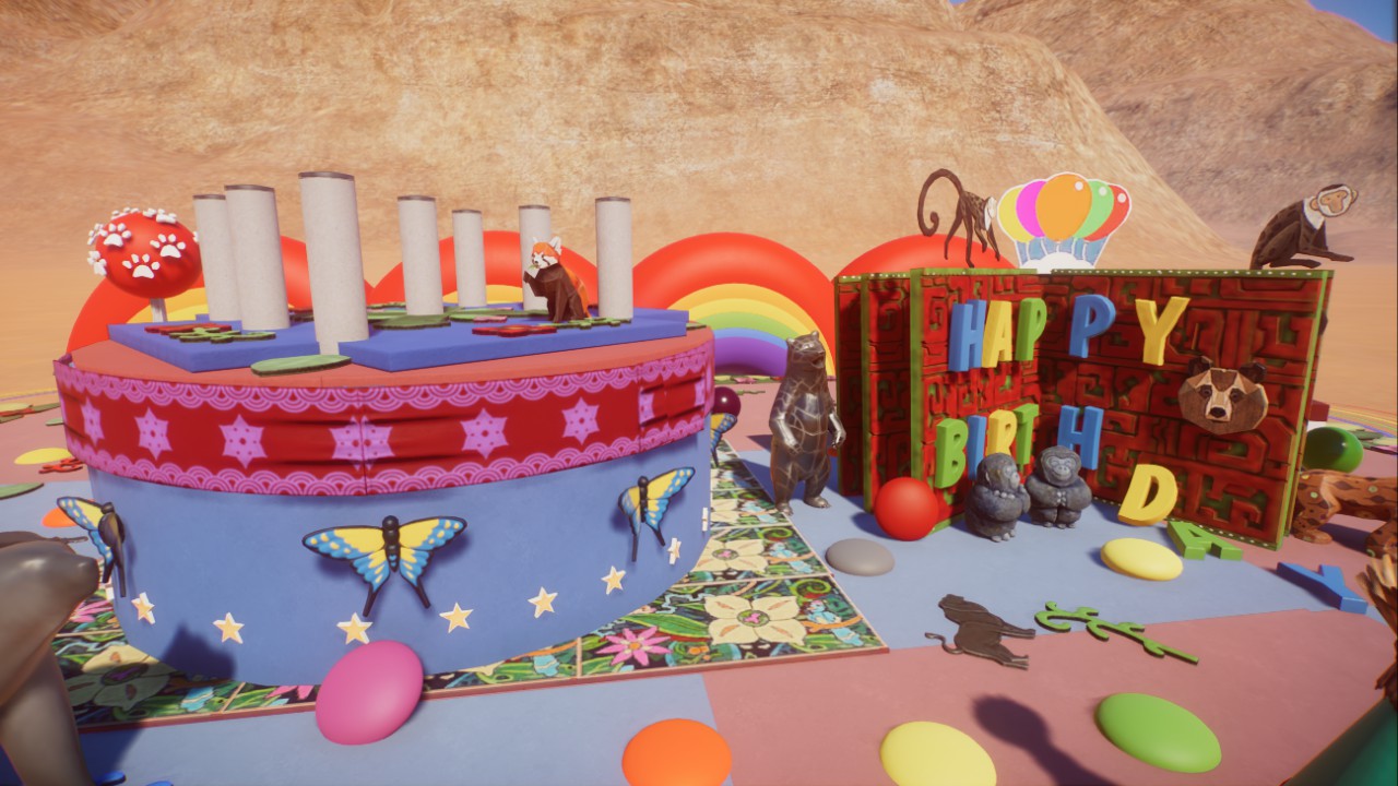 Cute birthday cake decoration with rainbow