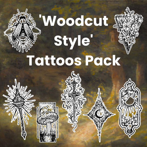 'Woodcut Style' Tattoos Pack