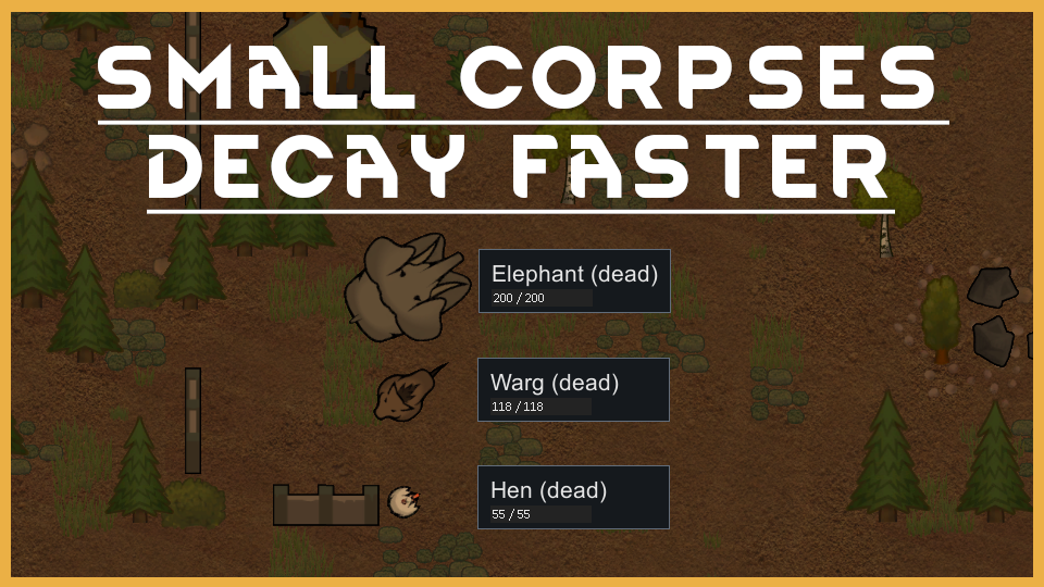 Small Corpses Decay Faster