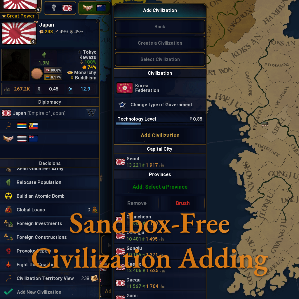 Sandbox-Free Civilization Adding