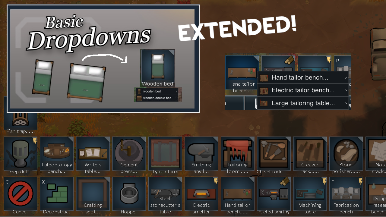Basic Dropdowns - Extended mod preview for RimWorld