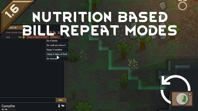 Nutrition Based Bill Repeat Modes mod preview for RimWorld