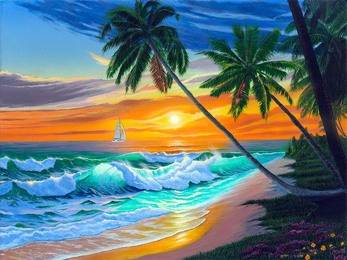 Tropical beach sunset square rug