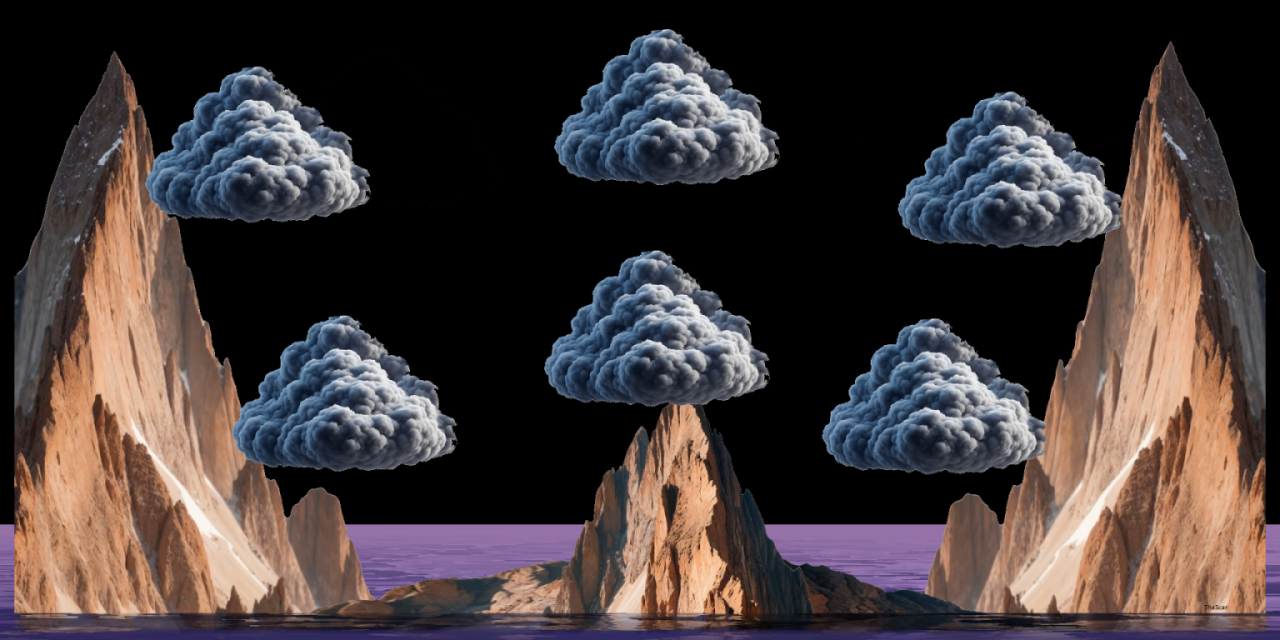 mountains spiky with clouds