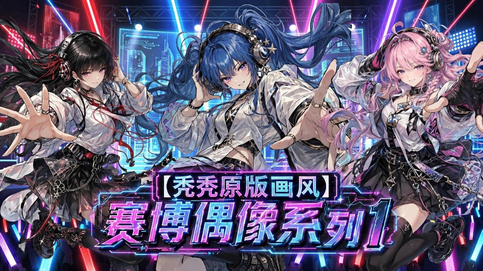 【秃秃原版画风】赛博偶像系列1（3*女立绘+NPC+战斗小人）