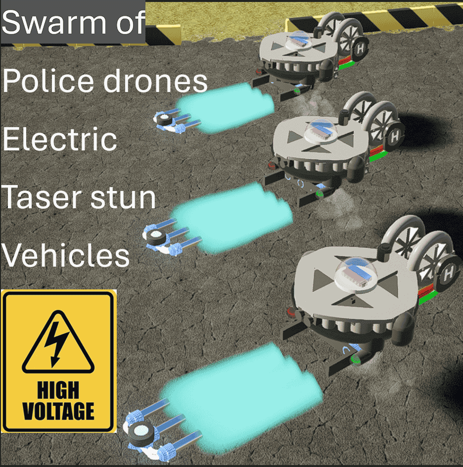 Police drones electric taser stun vehicles