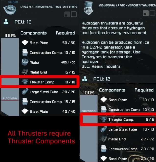 All Thrusters require Thruster Components preview