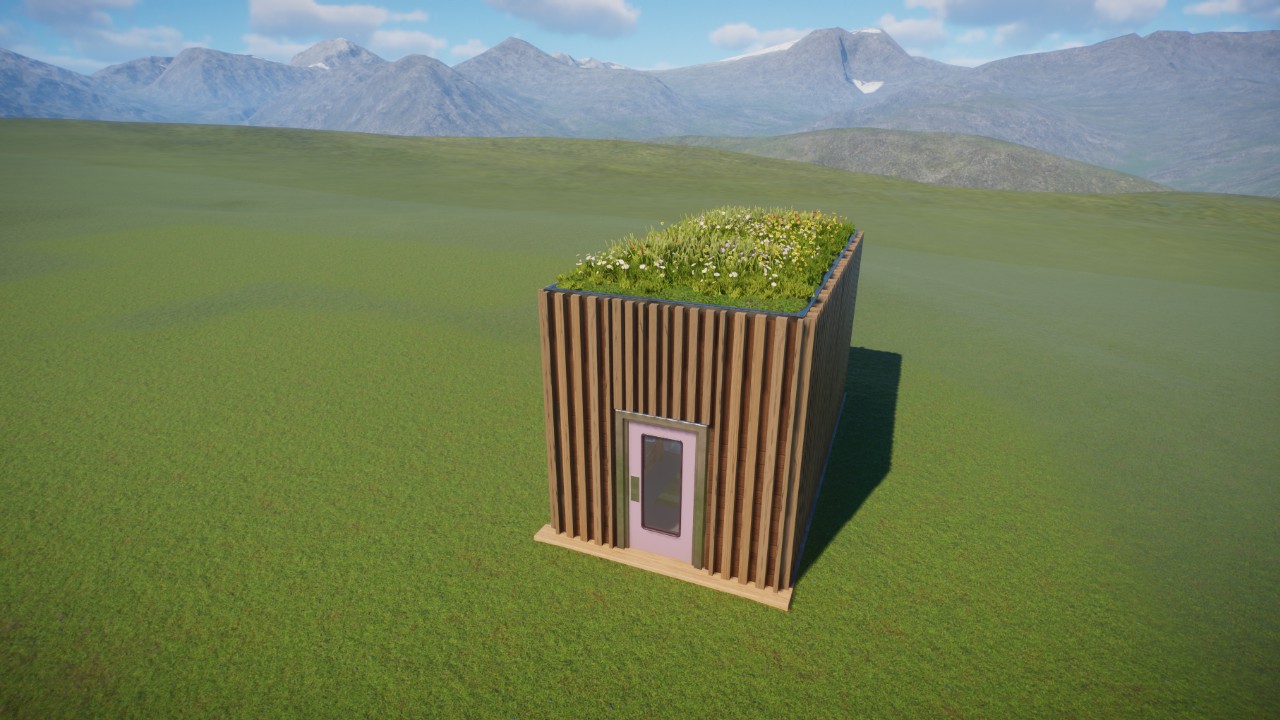 Small staff room with grass roof