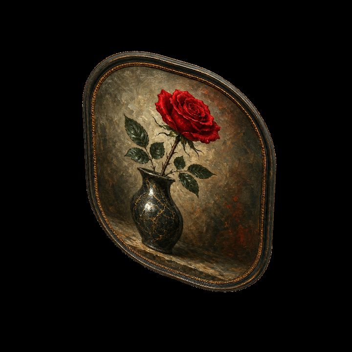 Painting, Red Rose (Green Leaves) {2D}