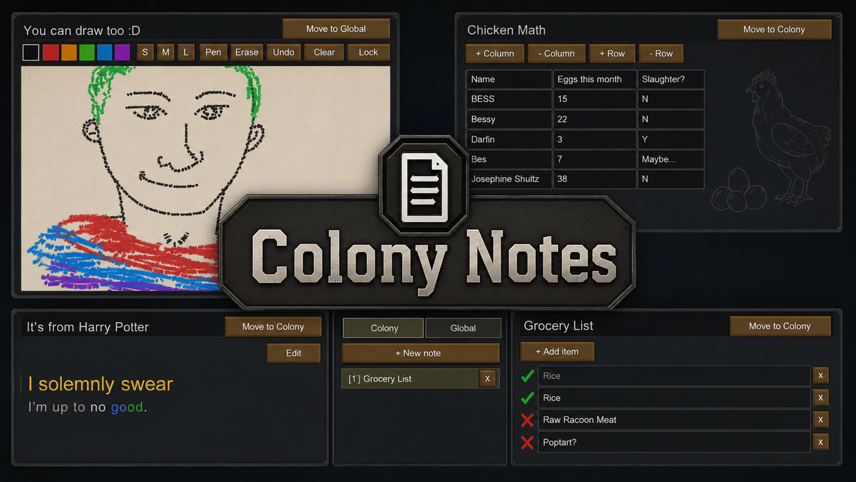 Colony Notes mod preview for RimWorld