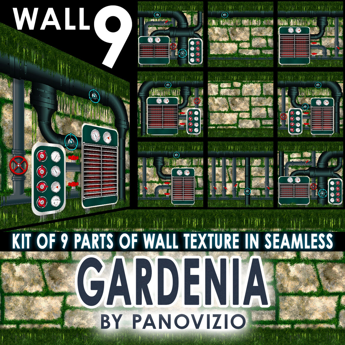 PANO GARDEN WALL IN JUNGLE - GARDENIA - AIR/WATER PIPES SYSTEM 9 KIT WALL