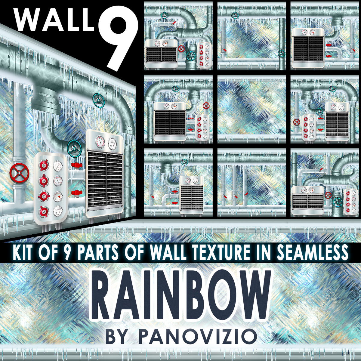 PANO FROZEN WALL ON ICE - RAINBOW - AIR/WATER PIPES SYSTEM 9 KIT WALL