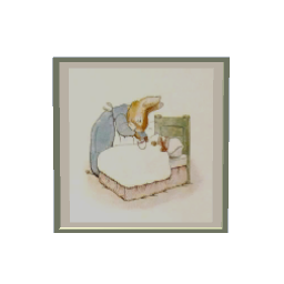 Peter Rabbit going to bed -picture 30 x 30 cm Sage green frame