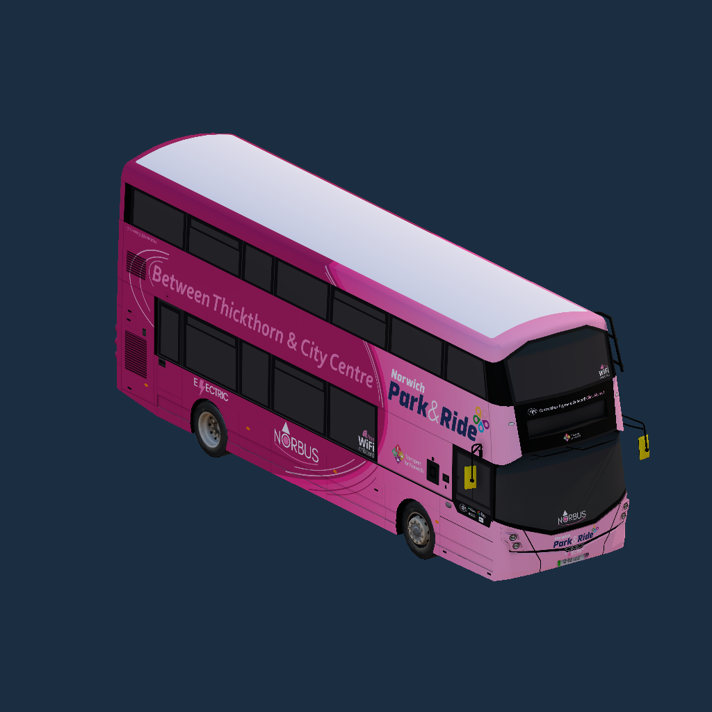 Wright Streetdeck Equipmake EV NorBus Norwich Thickthorn Park&Ride Branded