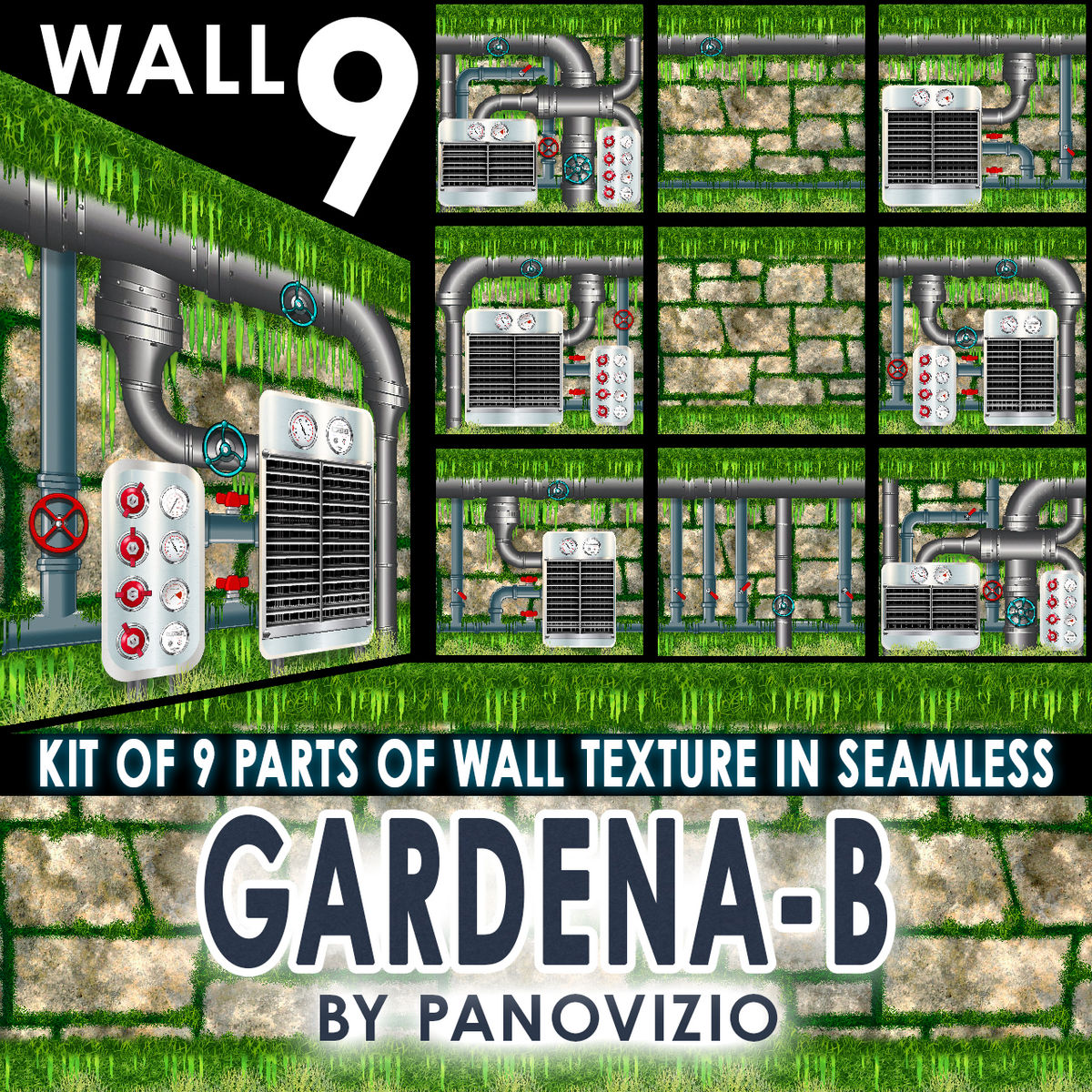 PANO GARDEN WALL IN JUNGLE - GARDENA-B - AIR/WATER PIPES SYSTEM 9 KIT WALL