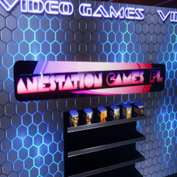 Planestation advertising with scrolling text.