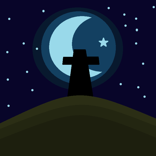 The moon shining over the cross