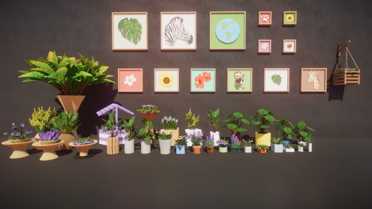 盆栽和挂画 Potted plants and wall paintings