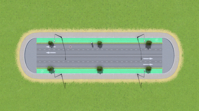 Medium Road (24m) with Bike Lanes, Grass and Trees