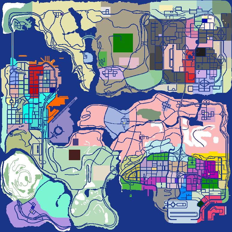 Grand Theft Auto San Andreas Counties and Gang Territories
