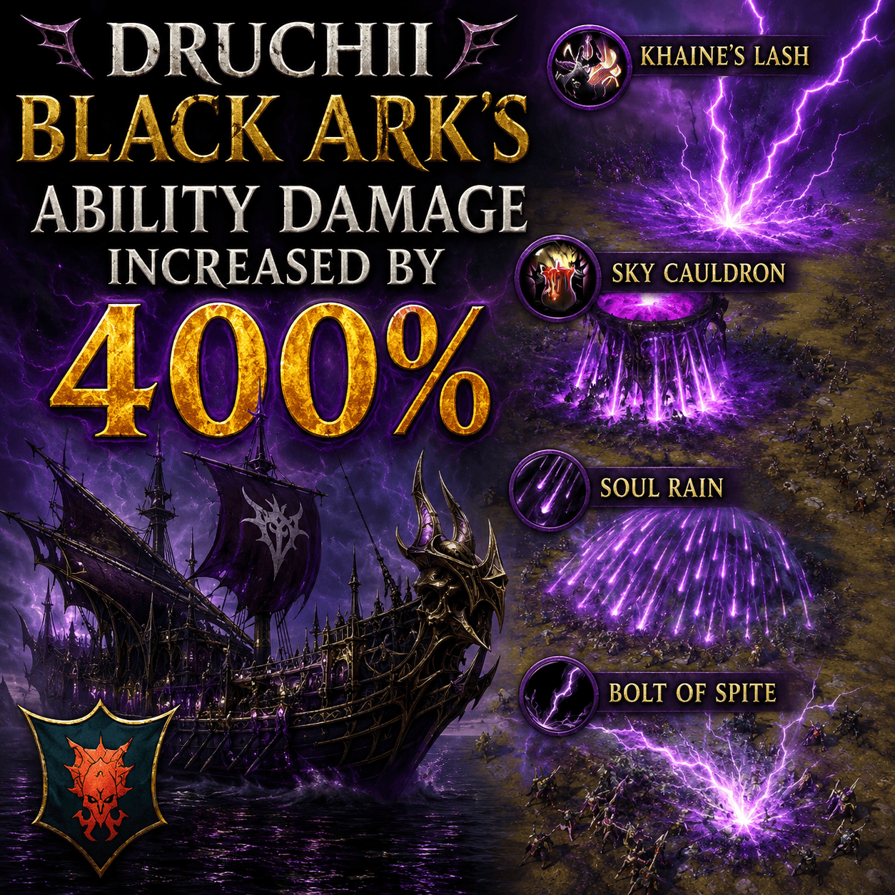 Druchii Black Ark's ability increase the damage 400x