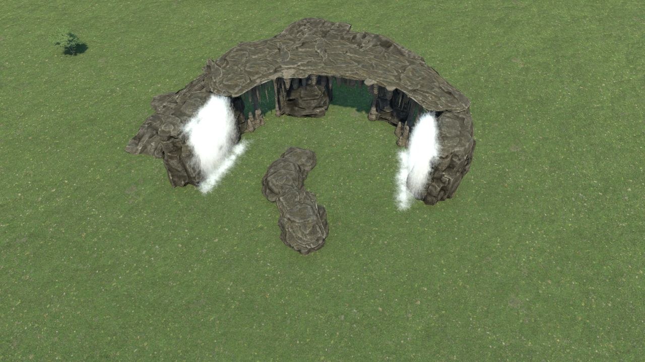 curved waterfall and climbing rock