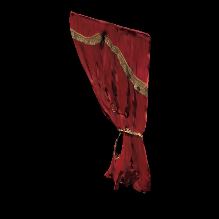 Tattered red velvet curtains left
