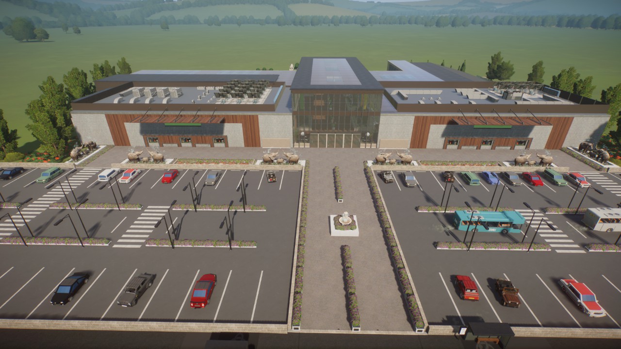 Big modern zoo entry, with mega foodcoart and giftshop