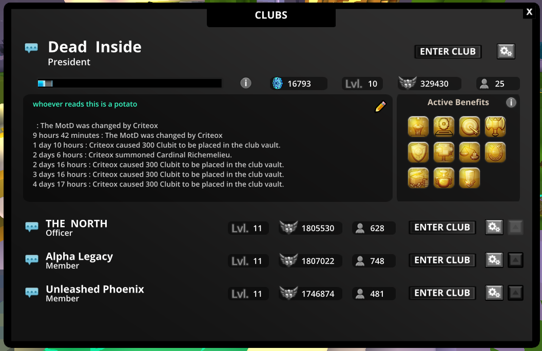 - Obscure UI - Clubs