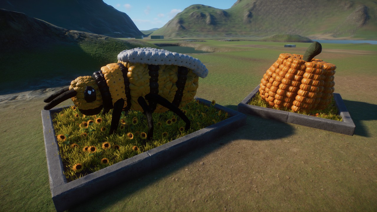 bee statue, pumpkin statue, autumn statues