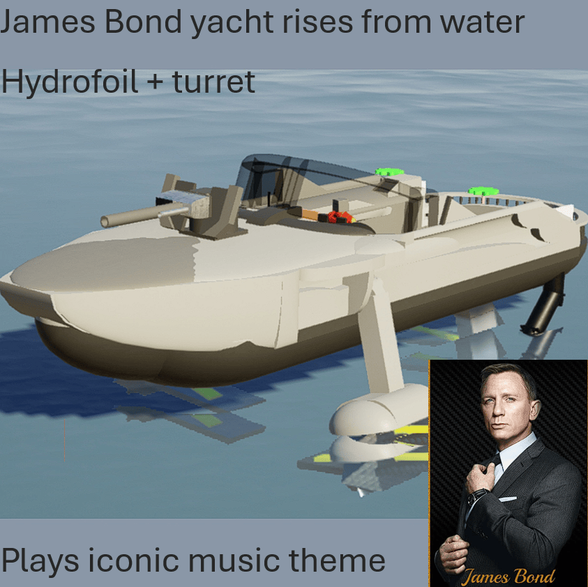 James Bond yacht hydrofoil plays music
