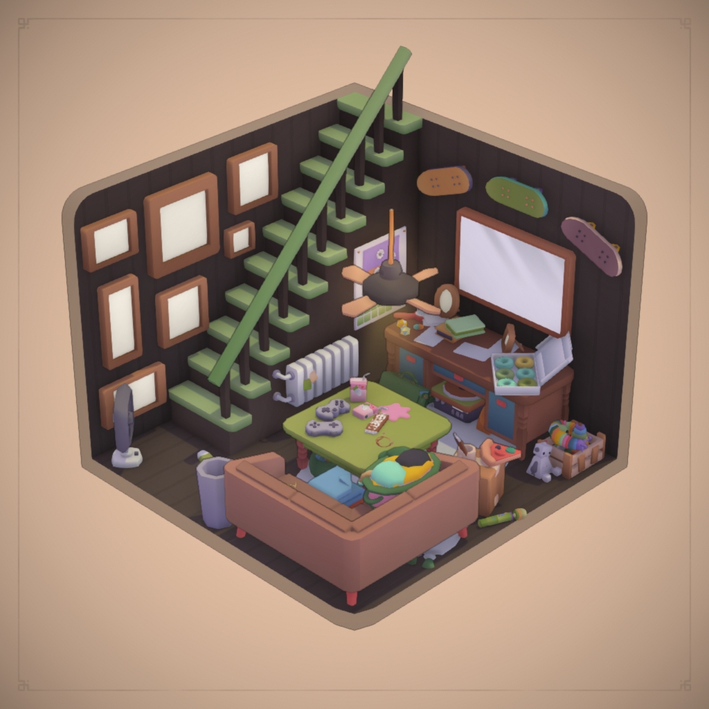 Cluttered, Gamer Basement
