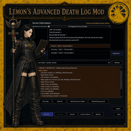 Lemon's Advanced Death Log B42 – Project Zomboid Mod