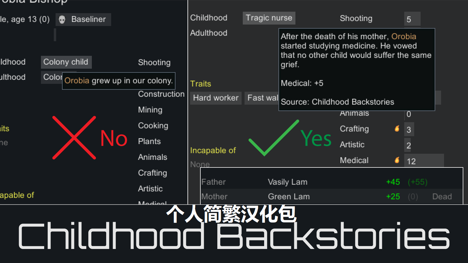 Childhood Backstories 自用汉化修复[简] mod preview for RimWorld
