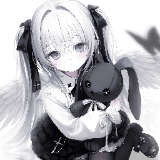 [4k] Cute angel anime girl y2k black and white preview