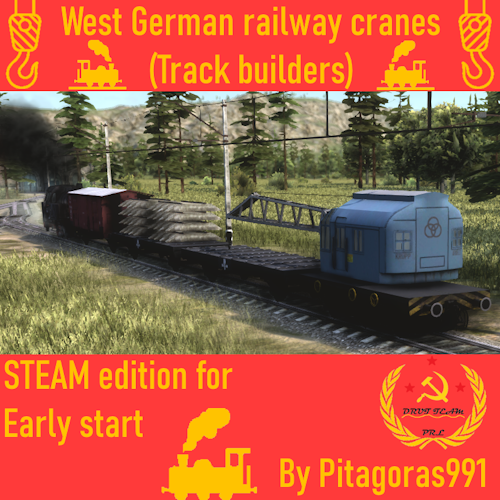 West-german railway cranes (track builders) - early start steam locomotive addon.