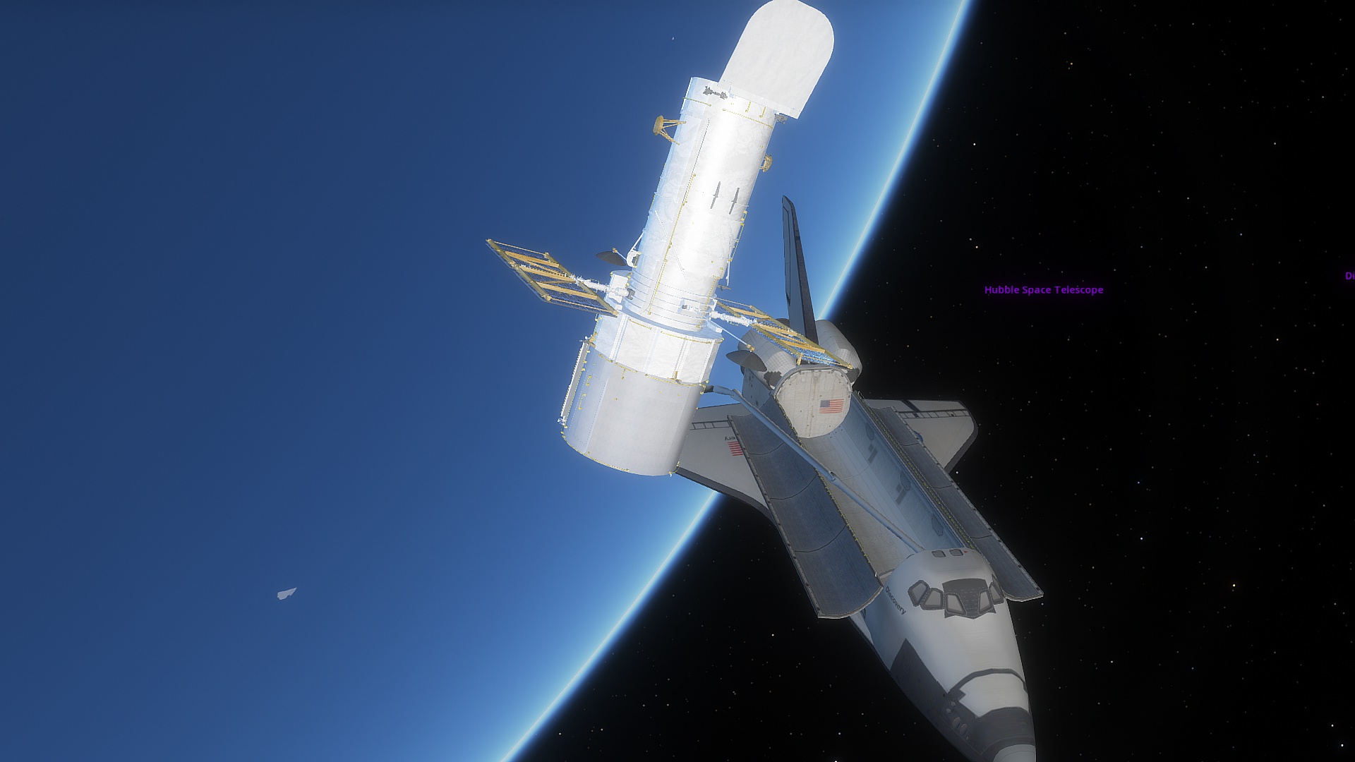 Discovery Shuttle with open bay at HST