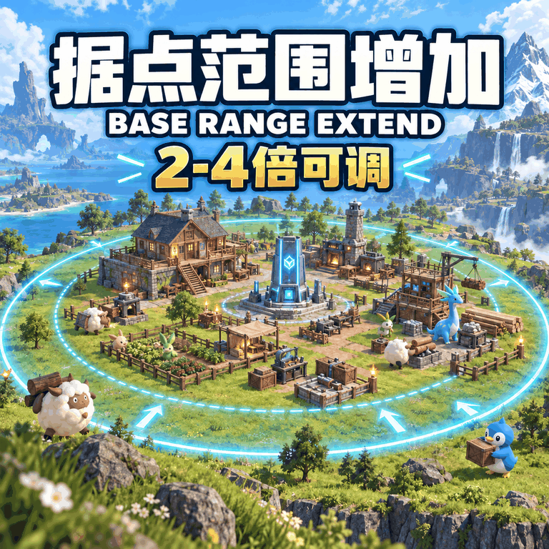 据点范围扩展（2–4倍可调） / Base Range Extender (2–4× Adjustable)