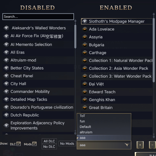 Slothoth's Modpage Manager