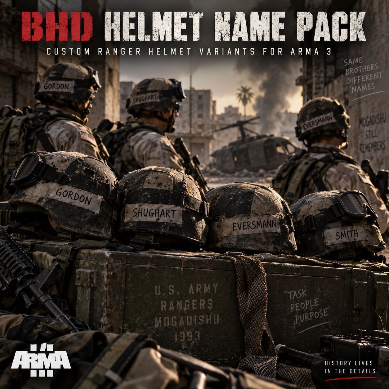 Black Hawk Down Named Helments
