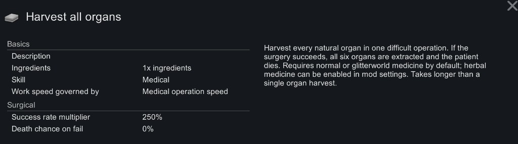 Harvest Organs At Once mod preview for RimWorld