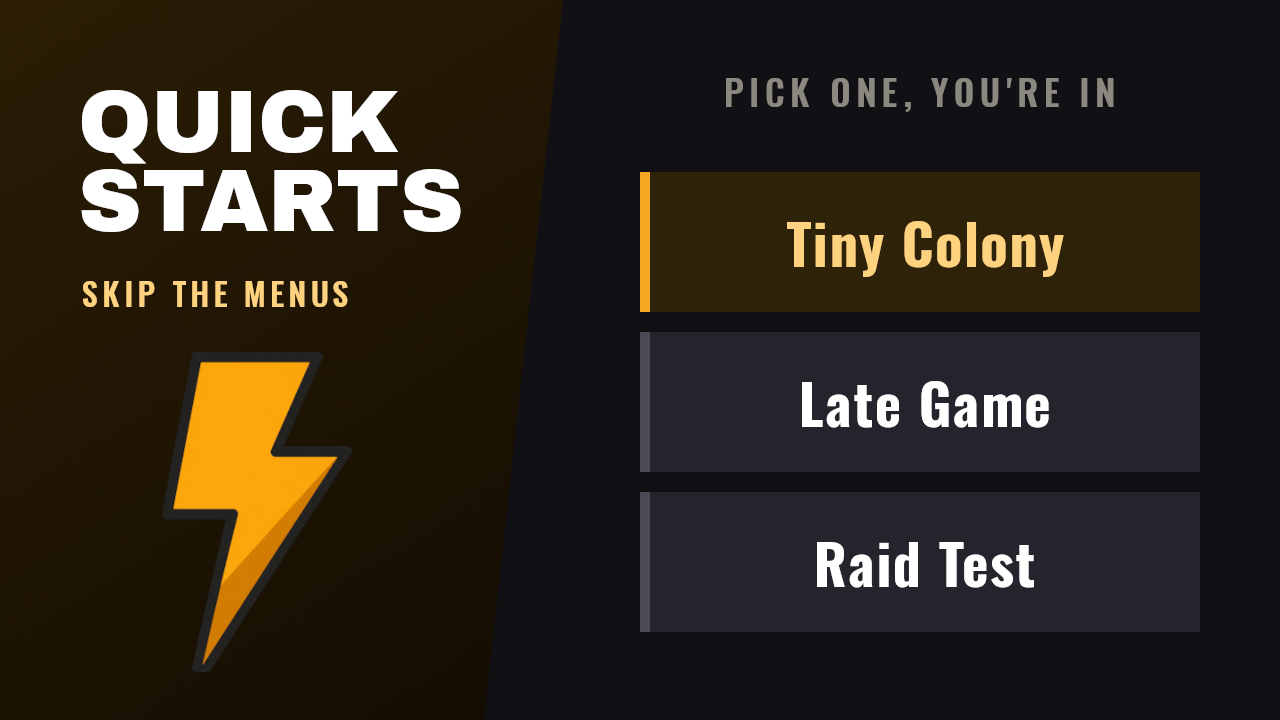 Quickstarts: RimWorld dev quicktest scenarios preview