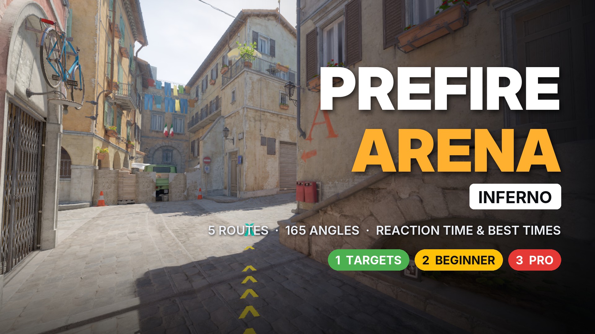 Prefire Arena – Inferno | Prefire, Retake, CT-Defense, Warm-up & Sound | 5 Routes · 165 Angles · 3 Difficulties