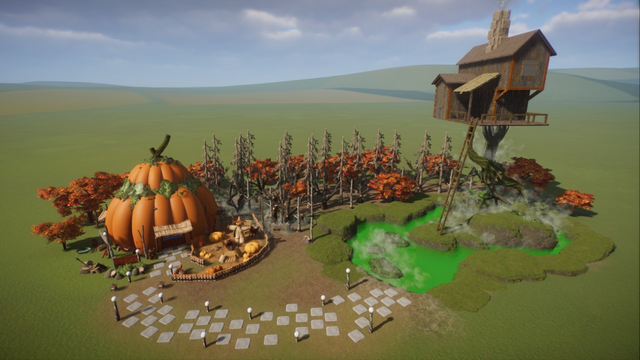 Witch House and Pumpkin Shop. Halloween by Adamup