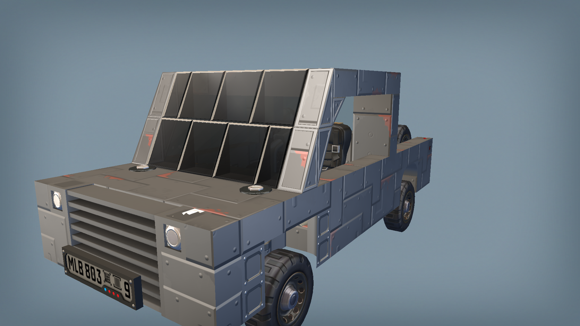 war torn pickup truck