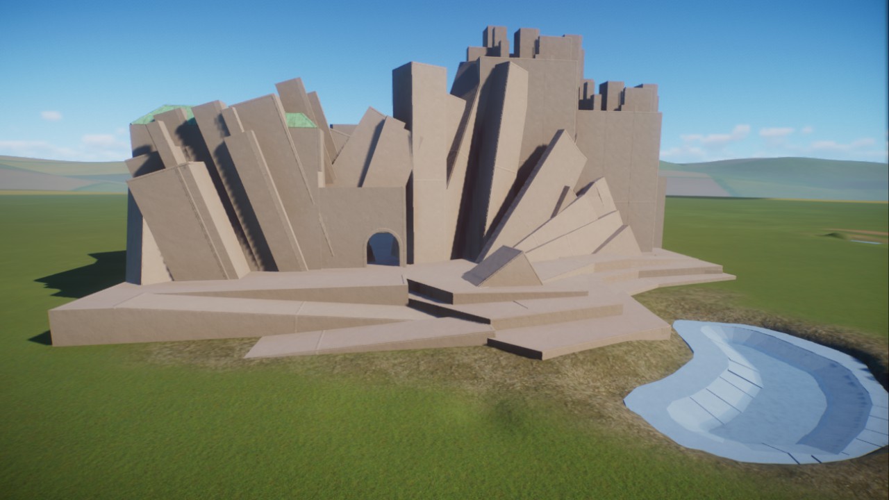 Brutalist Animal Shelter and Pond