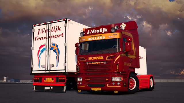 WFTruckstyling Vrolijk Transport Scania & Schmitz combo