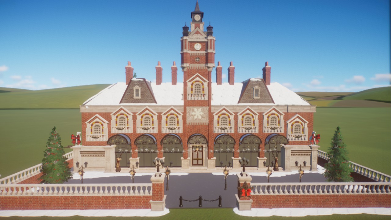 Festive winter train station