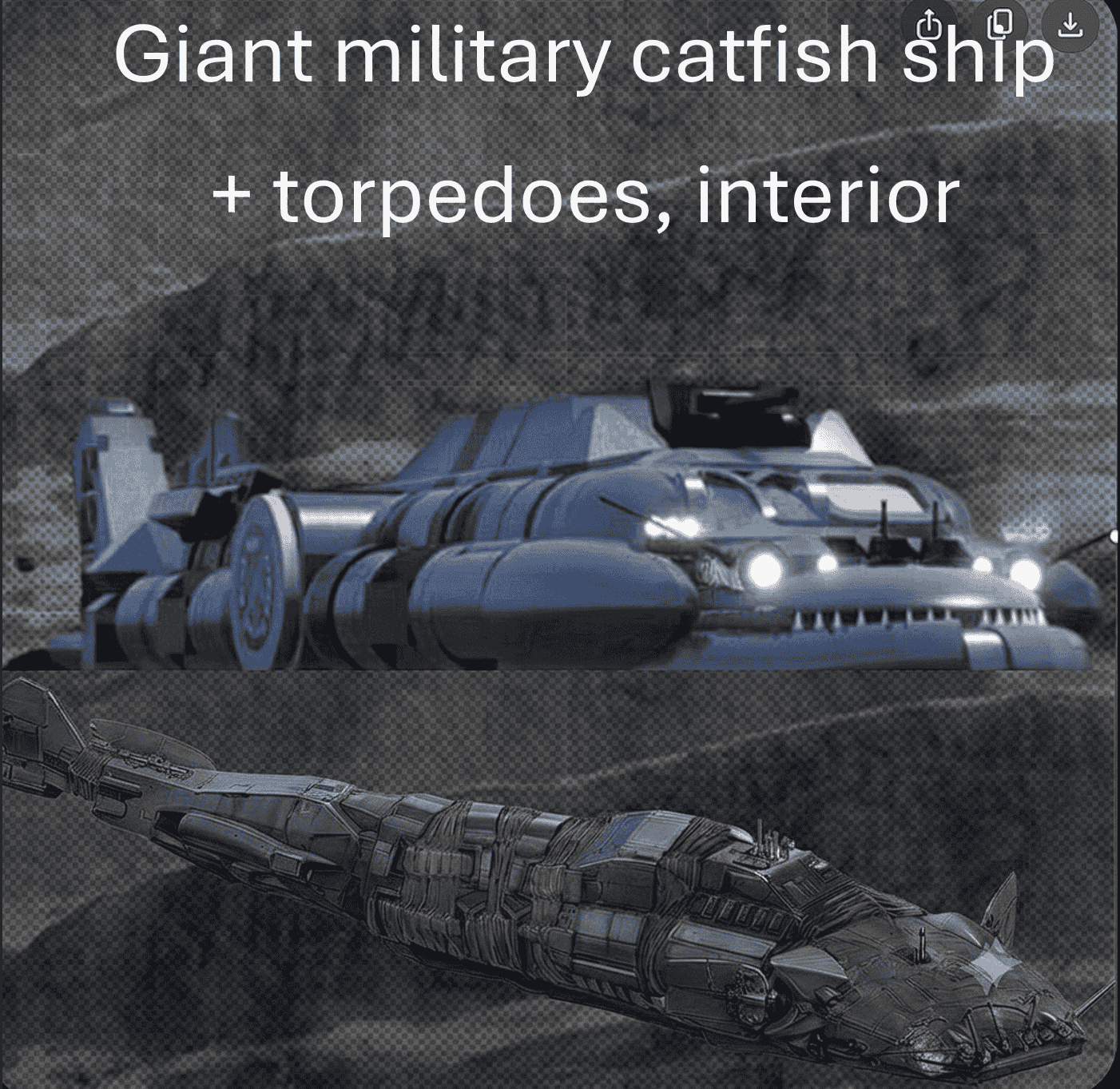 Giant military catfish ship+ interior