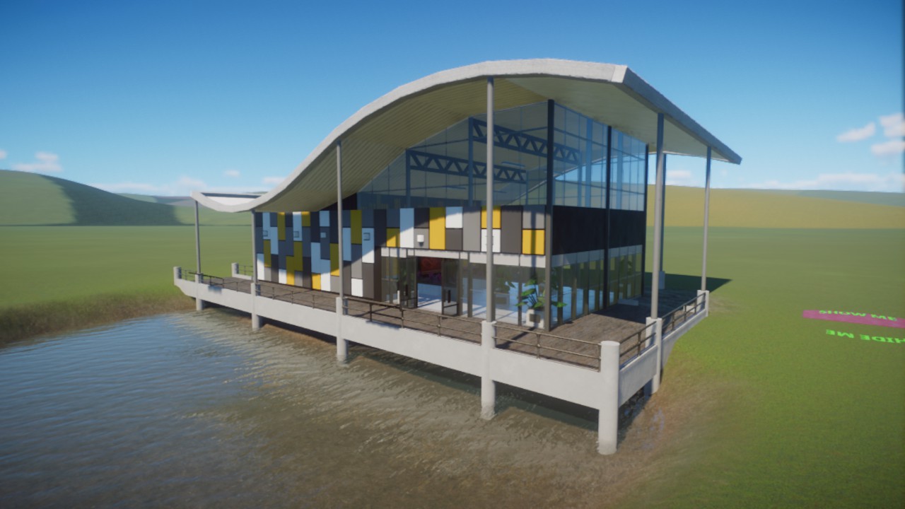 Modern waterfront cafe